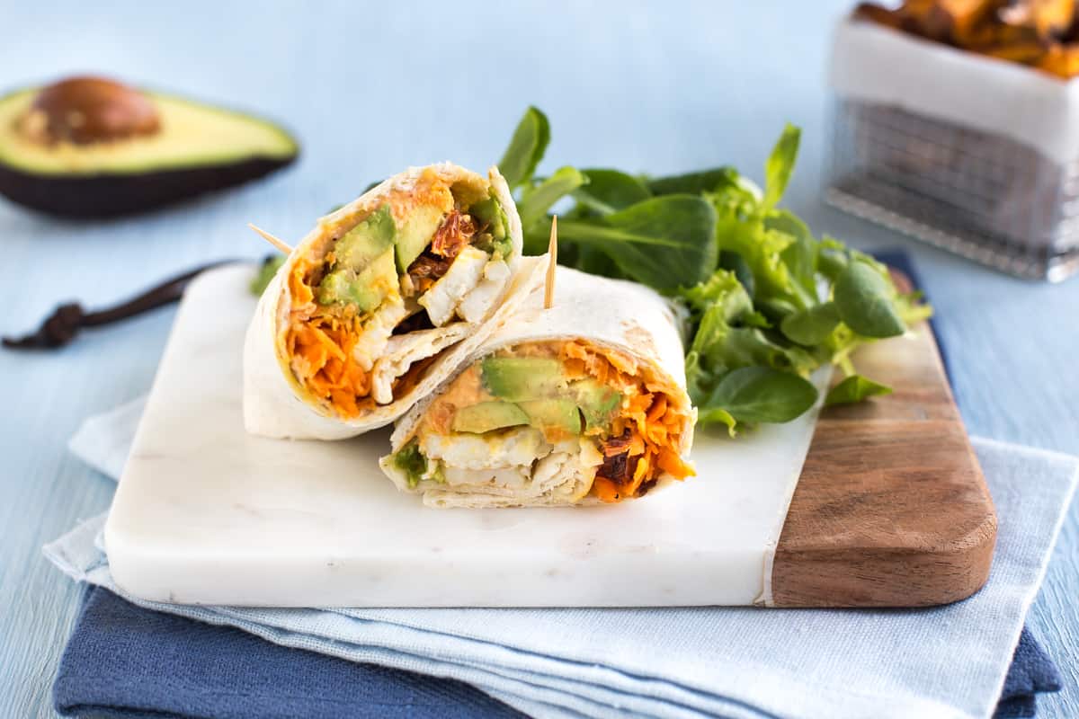 Avocado and halloumi wraps.