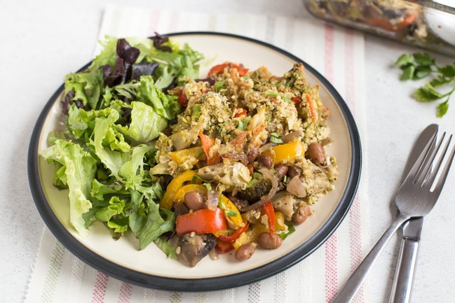 Vegetable Crumble with Cheesy Pesto Topping