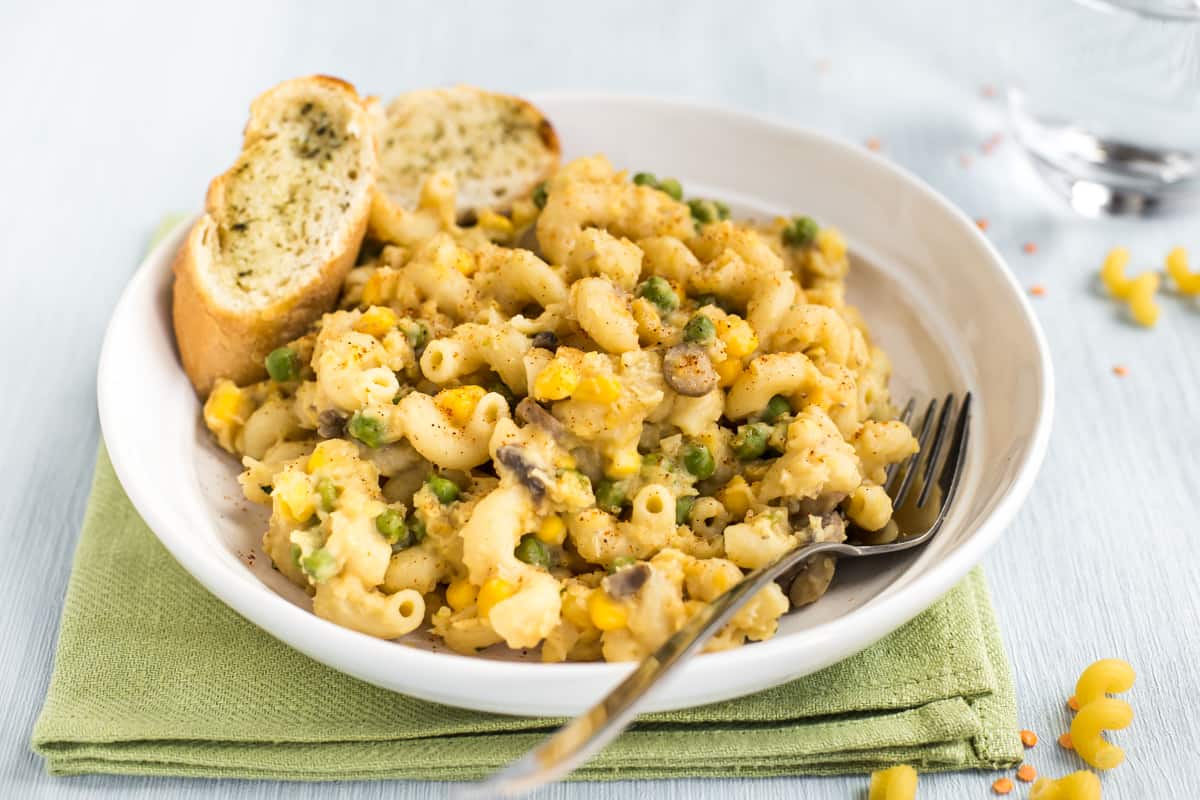 Cheesy lentil pasta.