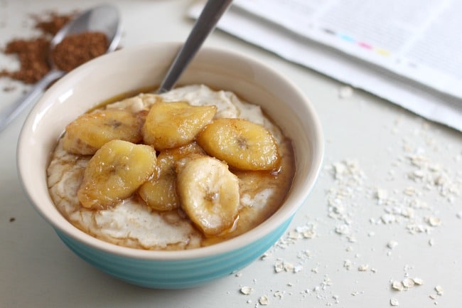Coconut oats with brown sugar bananas