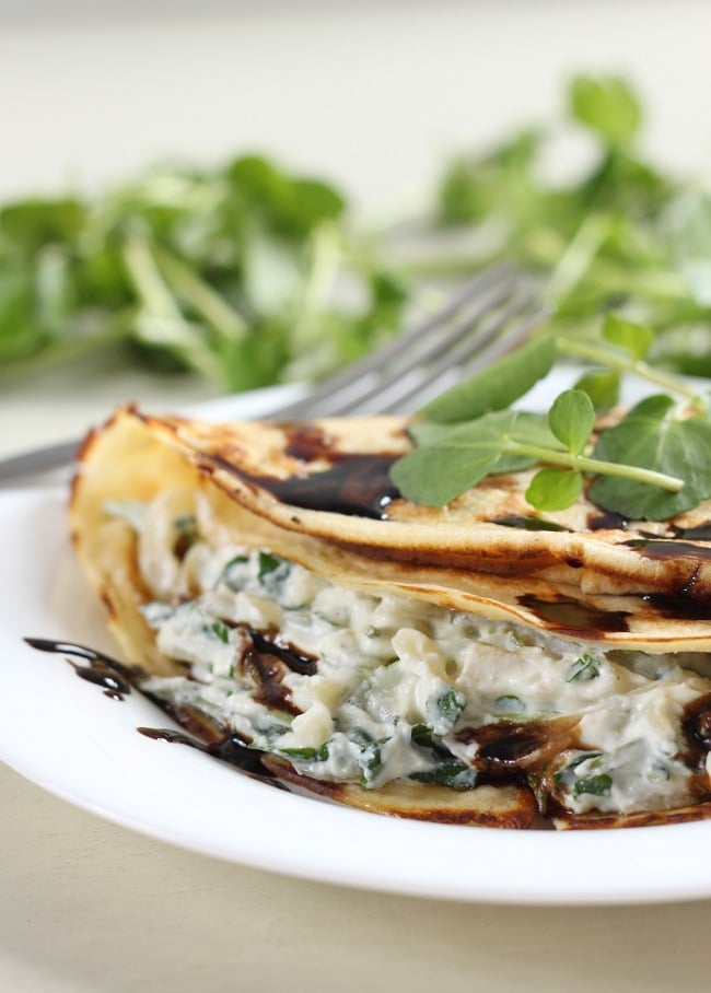 Creamy watercress stuffed crepes - amazing for brunch!