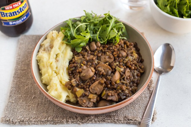 Lentil and Mushroom Stew with Branston Pickle