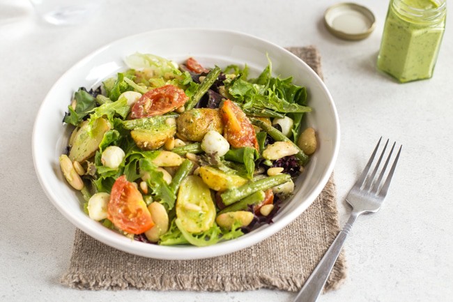 Two bean and potato salad with creamy pesto